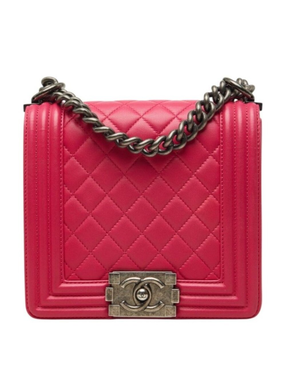 Chanel Boy CC Logo Chain Shoulder Bag Pink Lambskin